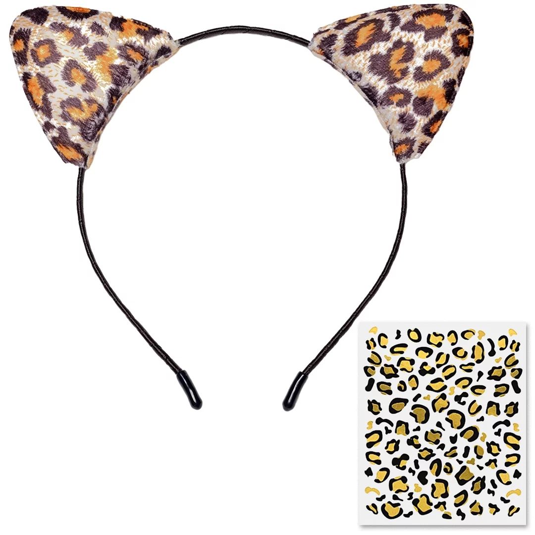 Funcredible Leopard Ears Headband with Tattoos | Cheetah Headband with Temporary Tattoo | Hallowe... | Walmart (US)