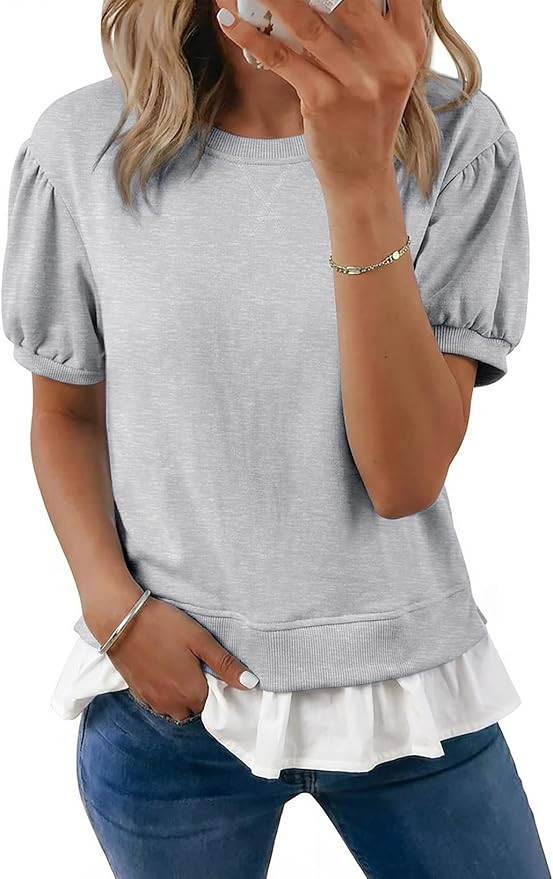 Dokotoo Women's Summer Tops Cute Short Sleeve Crewneck Sweatshirts Tops Casual Blouses Shirts | Amazon (US)
