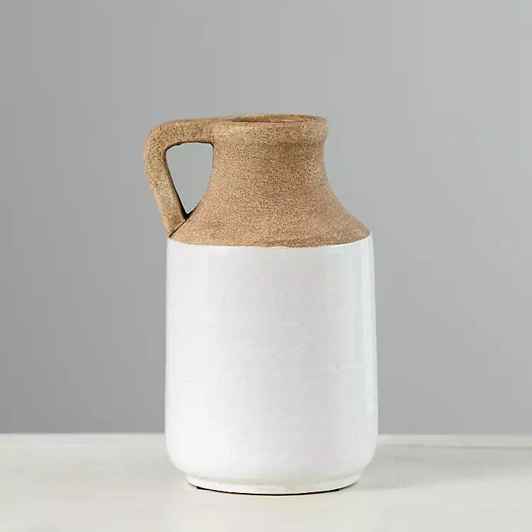 Two Tone White and Tan Ceramic Pitcher Vase | Kirkland's Home