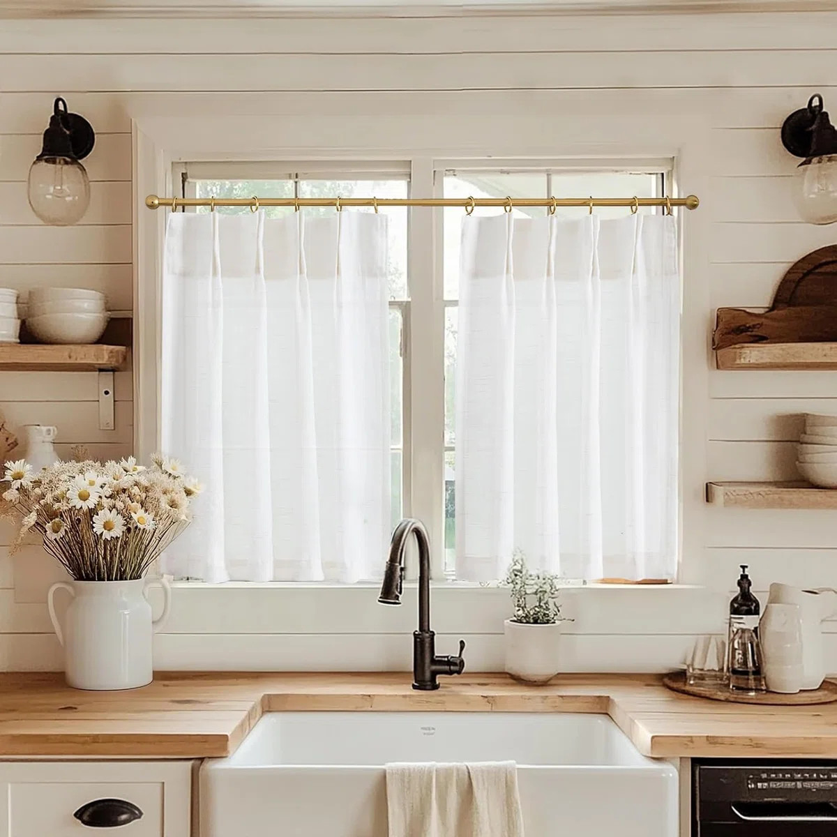 Linen Pinch Pleated Kitchen Curtains Tier Curtains Light Filtering Small Window Drapes for Kitche... | Wayfair North America
