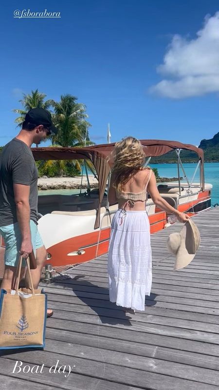 Perfect boat day/ beach day outfit! 
Light and breezy. #loveshackfancy #revolve #whiteskirt 

#LTKstyletip #LTKtravel #LTKswim