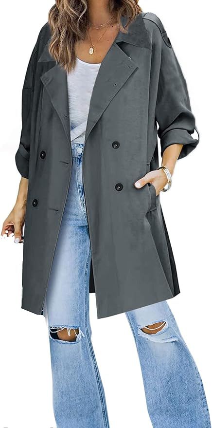 Rteyno Women Double Breasted Long Trench Coat, Classic Lapel Long Autumn Jacket Windproof Overcoa... | Amazon (US)