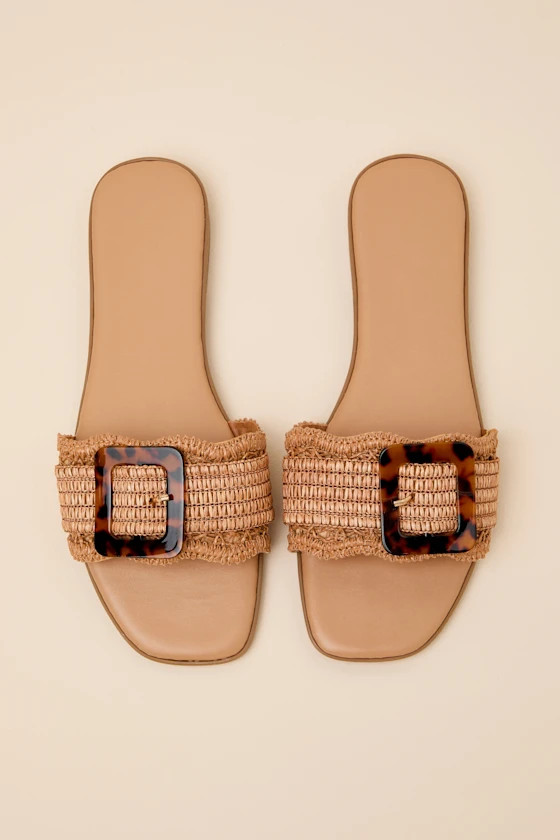 Henia Tan Raffia Buckle Slide Sandals | Lulus
