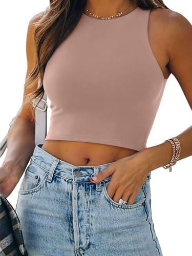 REORIA Women’s Sexy Sleeveless Racer Back Tank Tops Halter Neck Crop Tops | Amazon (US)