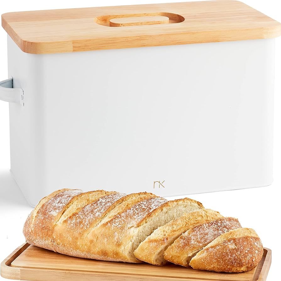 Norkin Large Bread Box with Cutting Board Lid, 13.5” x 7.5” x 9”, Holds 2+ Loaves, Breadbox... | Amazon (US)