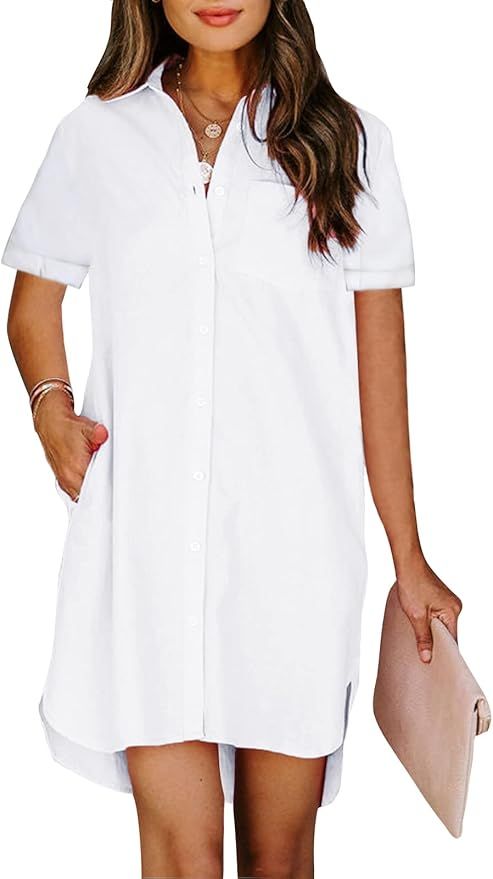 Paintcolors Women's Button Up Tunics Cotton Button Down Shirt Dresses with Pockets Solid Color Hi... | Amazon (US)