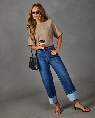 Sofie Knit Short Sleeve Sweater Taupe / M | VICI