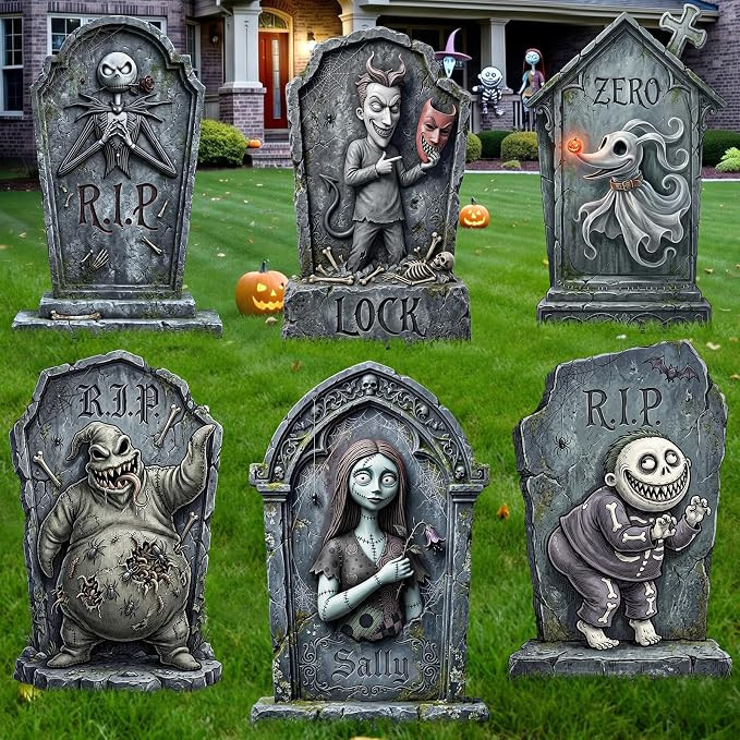 17 Inch Tombstones Halloween Decor Yard signs (6 Pack) | Christmas Nightmare Gothic Graveyard Yar... | Amazon (US)