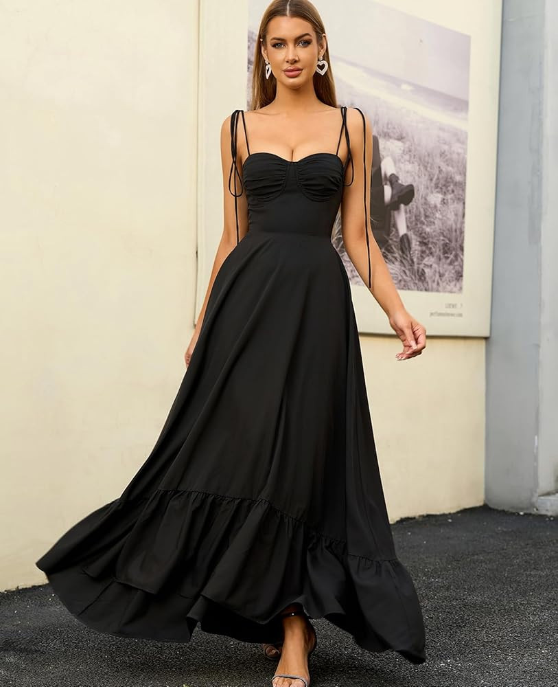 GLNEGE Women Summer Corset Wedding Guest Maxi Flowy A Line Milkmaid Dress | Amazon (US)