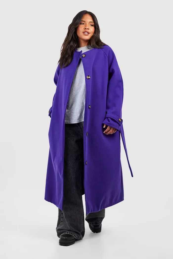 Plus Twill Wool Look Belted Maxi Coat | boohoo (US & Canada)