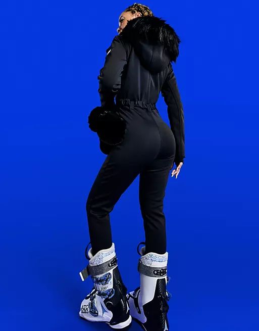 ASOS 4505 ski fitted belted ski suit with fur faux hood | ASOS (Global)