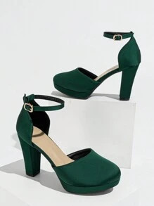 Women's High Heel Pumps, Waterproof Platform, Round/Thick/Thin Heel, Green, Perfect For Autumn, P... | SHEIN