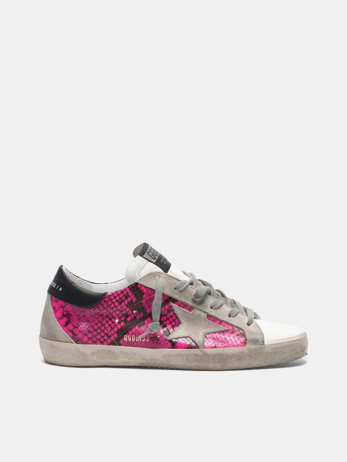 Super-star Sneakers In Fuchsia Snakeskin Leather | THE YES