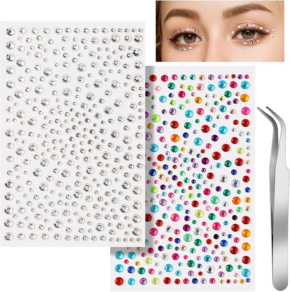 Teenitor Face Gems Self Adhesive Face Rhinestone Face Jewels, 650pcs Makeup Rhinestones, Stick On... | Amazon (US)