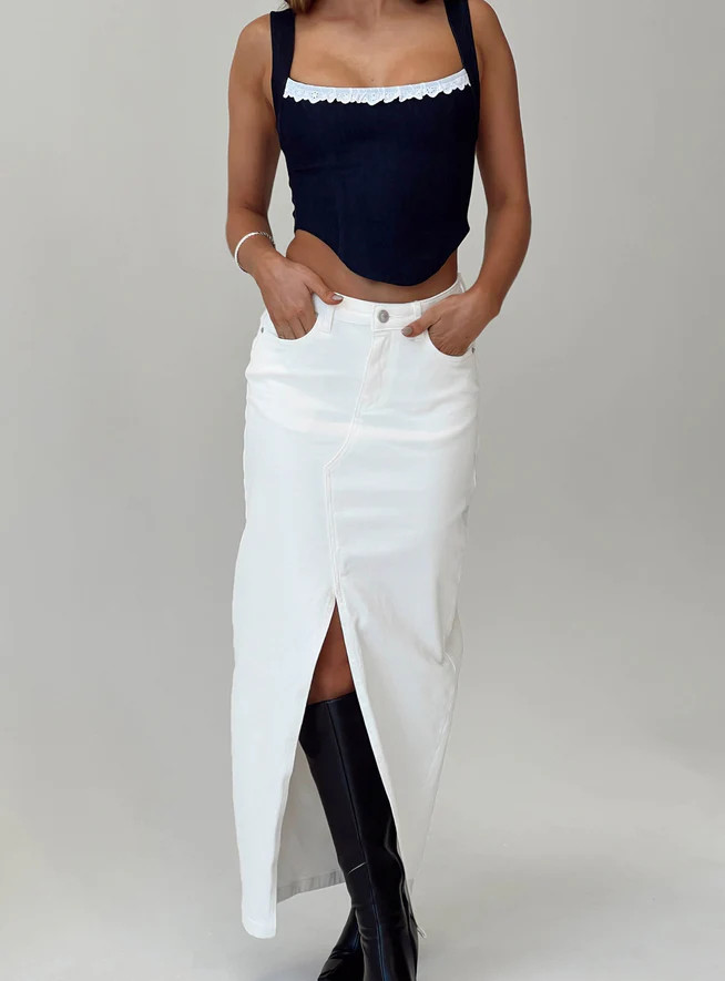 Batkins Maxi Skirt Cream Denim | Princess Polly US