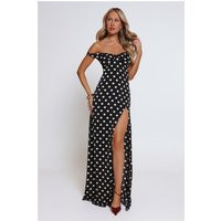 Trending Live Off Shoulder Polka Dot Maxi Dress Black | Hello Molly (US)