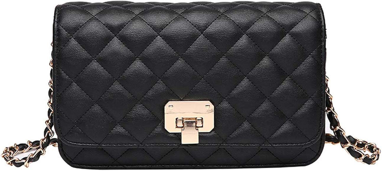 Women Black Quilted Purse Crossbody Designer Shoulder Bag with Chain Strap | Amazon (US)