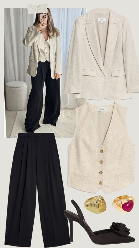 GET THE LOOK | A little linen waistcoat and blazer set for spring 🪽🪽
Marks and Spencer trending | Spring suits | Workwear ideas | Office outfits | Wedding guest outfit idea | Black tailored pleated front trousers 

#LTKworkwear #LTKover40 #LTKstyletip