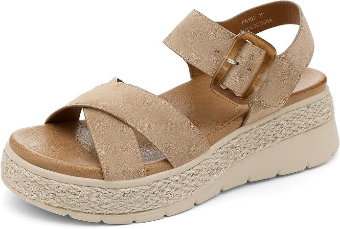 UBFEN Womens Platform Sandals Low Wedge Espadrille Orthopedic Arch Support | Amazon (US)