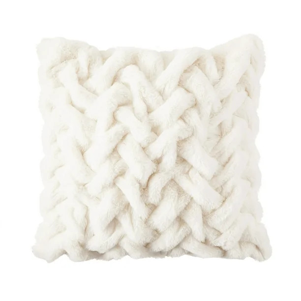 Sofia Home Braided Faux Fur 20" x 20" Ivory Decorative Pillow by Sofia Vergara - Walmart.com | Walmart (US)