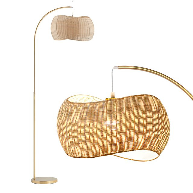 Brightech Wave Arched Floor Lamp – Unique Hanging Wicker Shade for Living Rooms – Rattan Styl... | Walmart (US)