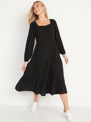 Long-Sleeve Button-Down Tiered Midi Swing Dress for Women | Old Navy (US)