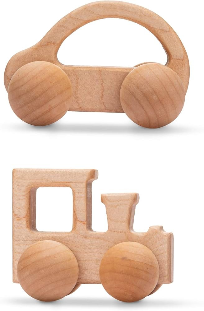 Promise Babe Wooden Rattle Push Car Toys Set Infant Wooden rattles Interesting Toys 2 Pc Baby Veh... | Amazon (US)