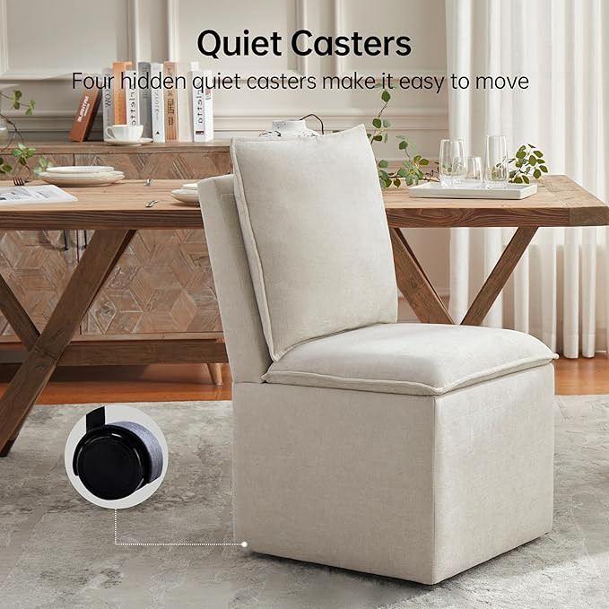 VKNOW Upholstered Dining Chairs Set of 4, Modern Rolling Chairs with Wheels and Storage, Linen Ar... | Amazon (US)
