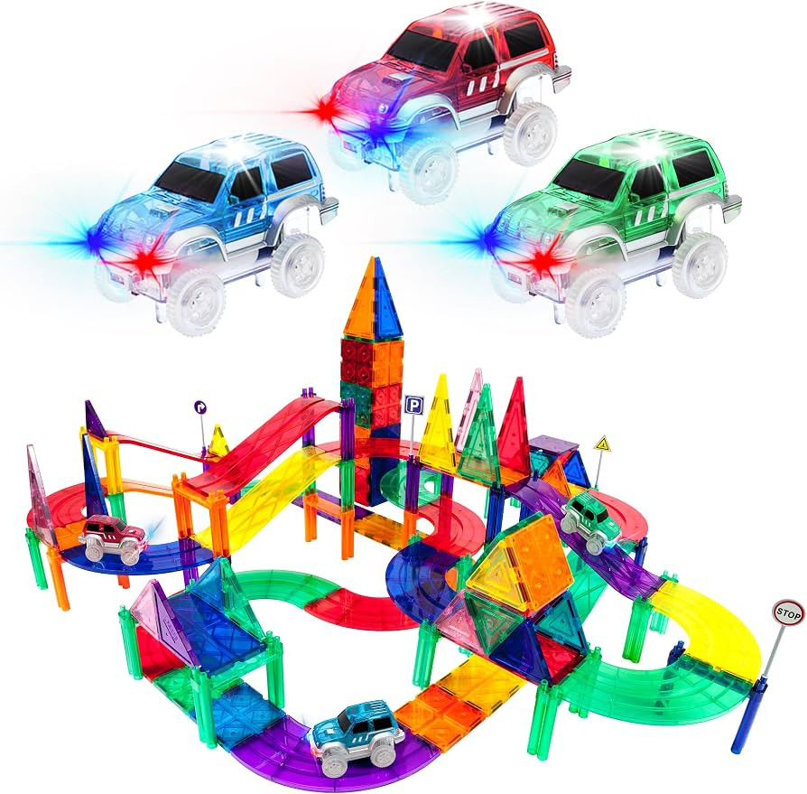 PicassoTiles 128pcs Magnetic Race Car Track Building Block Educational Toy Set Tiles Magnet Plays... | Amazon (US)