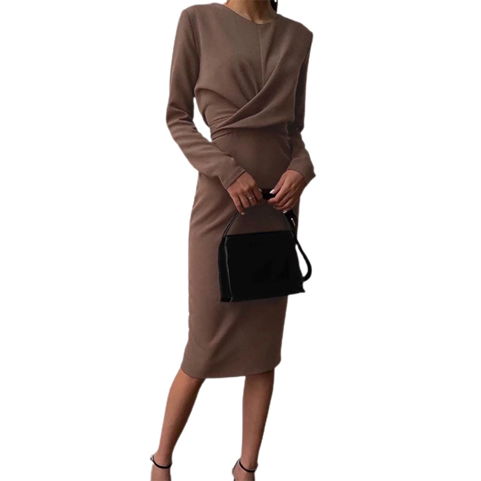 HoWD Lady Dress Solid Color Draped Casual Straight Slim Pencil Dress for Work | Walmart (US)