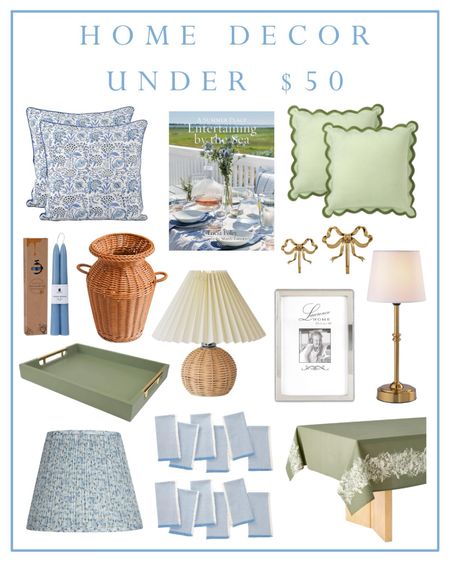 Affordable home decor under $50, block print, coffee table books, bows, scallops, vases, lamps, entertaining, wicker, tray, lampshade, cloth napkins, tablecloth, taper candles, preppy, coastal, grandmillennial

#LTKHome #LTKFindsUnder100 #LTKFindsUnder50