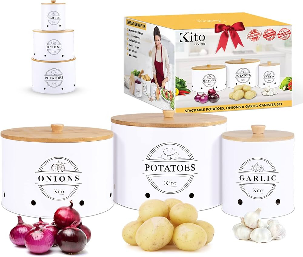 Canister Sets for Kitchen Counter, 3 Piece Garlic Potato Onion Keeper Kitchen Canisters for Pantr... | Amazon (US)