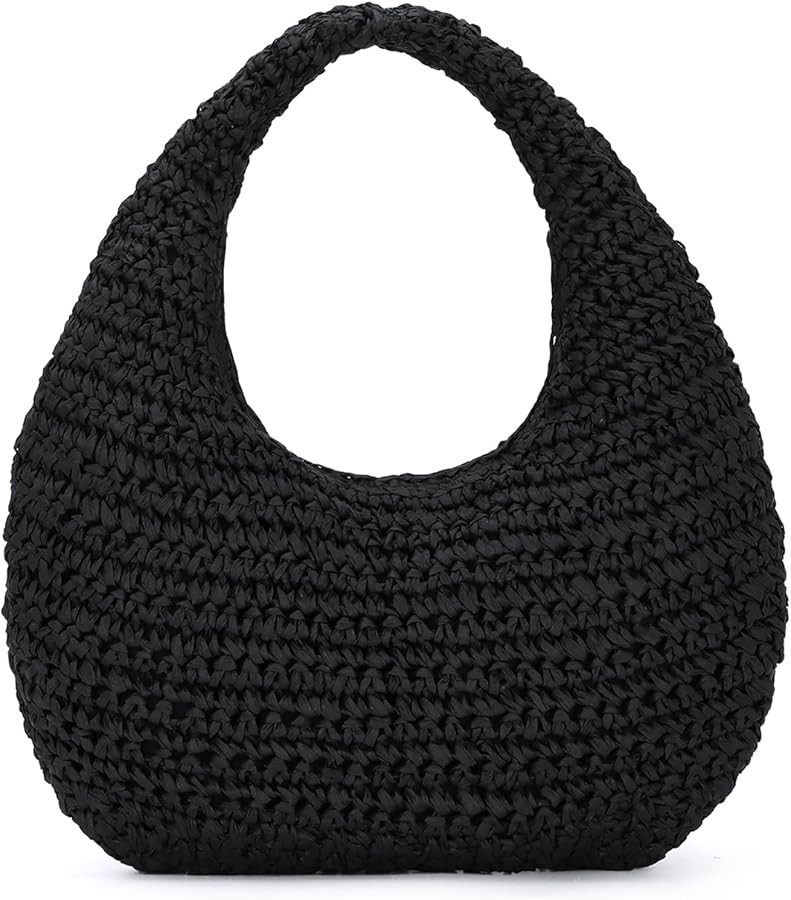 Fecialy Straw Bag for Women Crescent Shoulder Handbag Straw Summer Beach Tote Handbag Raffia Wove... | Amazon (UK)