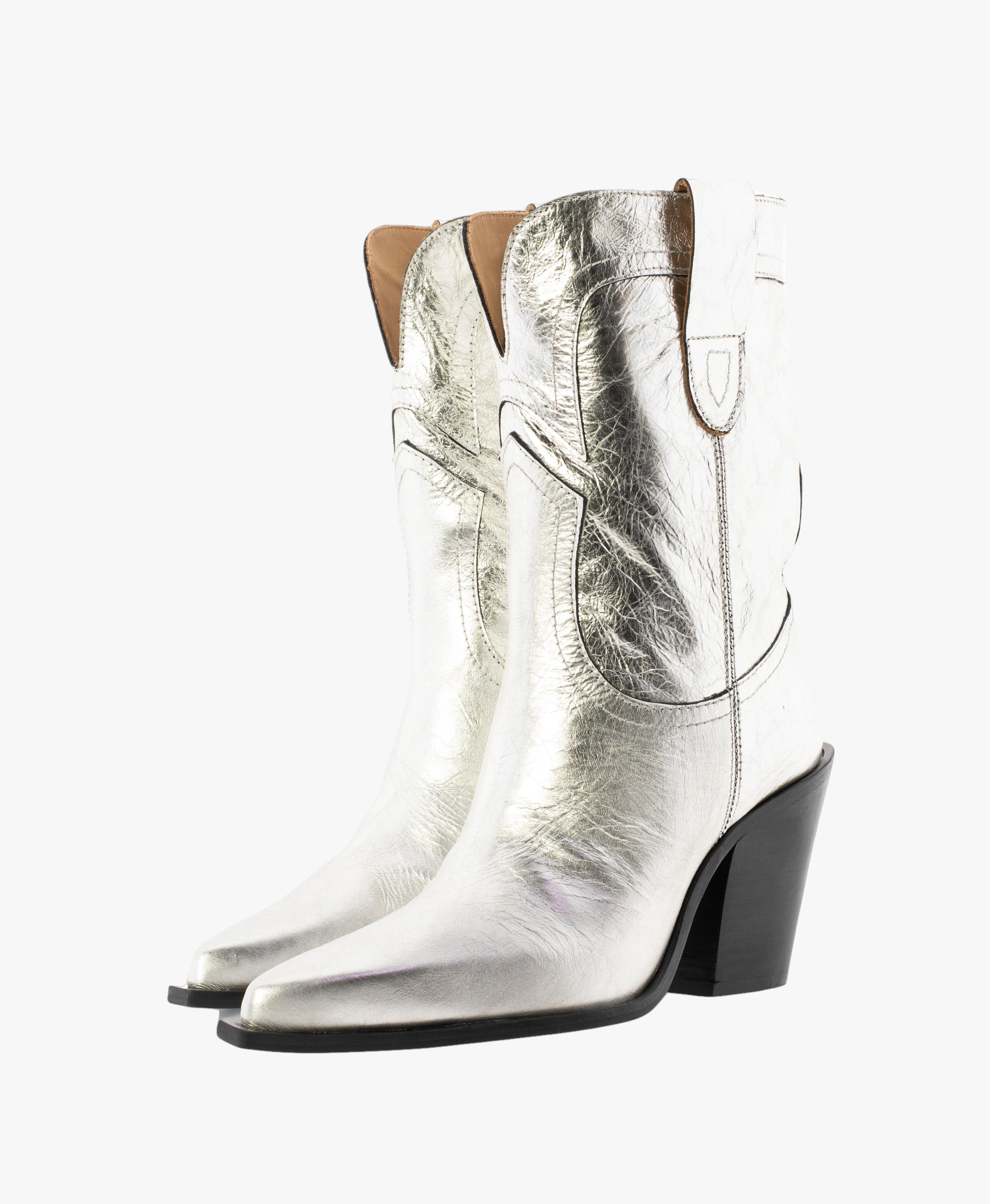 Helga Silver Metallic Western Boots | Seezona