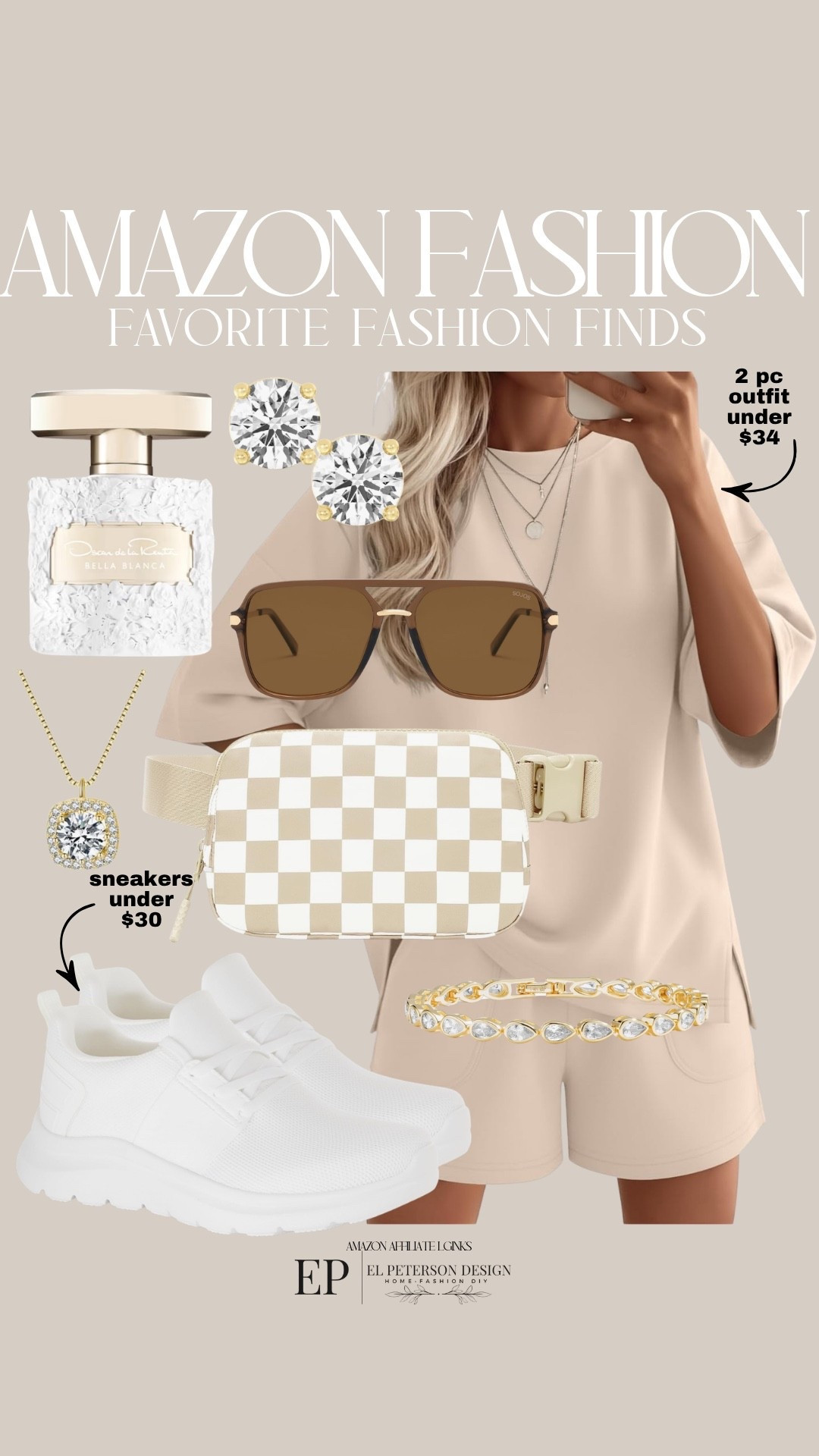 Amazon
2 pc outfit
Perfume
Earrings
Sunglasses
Sneakers
Necklace