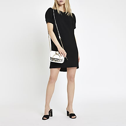 River Island Womens Black puff sleeve swing dress | River Island (US)