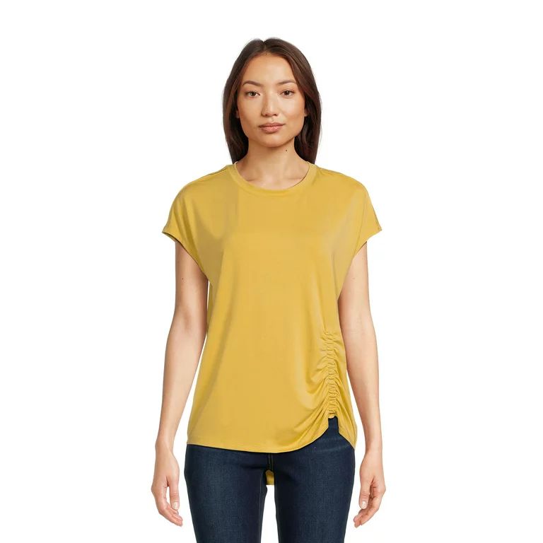 Time and Tru Women's Side Ruched Tee with Short Sleeves, Sizes XS-3XL - Walmart.com | Walmart (US)