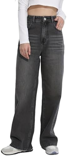 Lyandra Women's High Waisted Wide Leg Denim Jeans, Washed Black, Straight Leg, Cotton Blend, Casu... | Amazon (US)