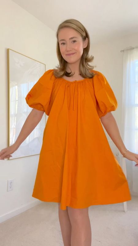 This fab orange puff sleeve dress is under $50 and so cute! Wearing size XS.  

#LTKunder50 #LTKunder100 #LTKFind