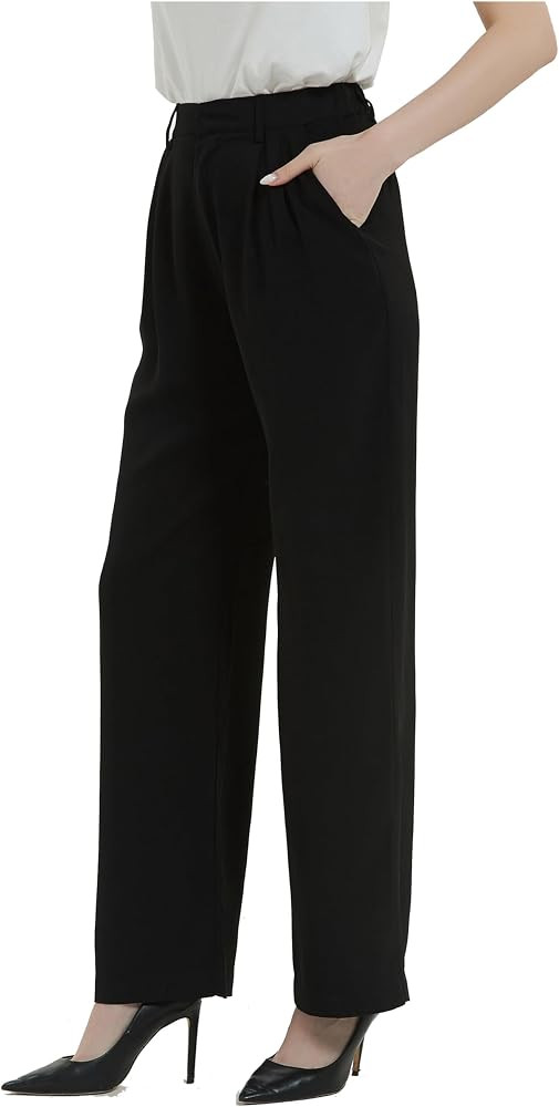 Tronjori Women High Waist Casual Straight Leg Long Dress Pants Wide Leg Trousers Regular Waistban... | Amazon (US)