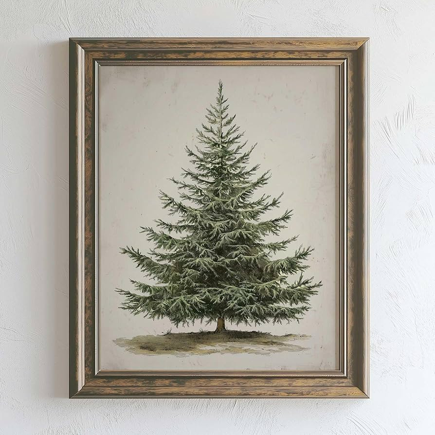 Vintage Christmas Tree, Pine Tree Vintage Print, Holiday Decor, Rustic Winter Tree Print, Botanic... | Amazon (US)