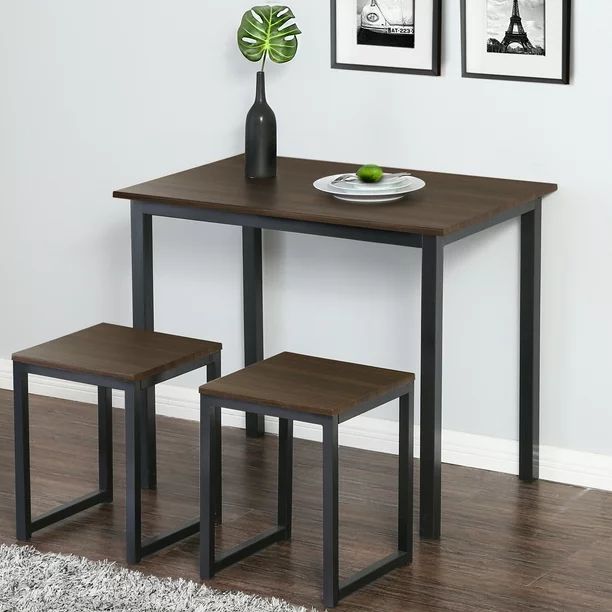 Homury 3 Piece Dining Table Set with Two Stools - Walmart.com | Walmart (US)