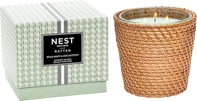NEST Fragrances Wild Mint & Eucalyptus Scented 3-Wick, Long-Lasting Candle for Home with Rattan S... | Amazon (US)