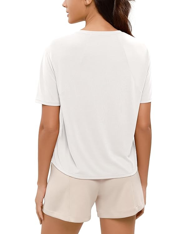 ODODOS Modal Soft Short Sleeve Shirts for Women Crew Neck Yoga Tee Casual Workout Tops | Amazon (US)
