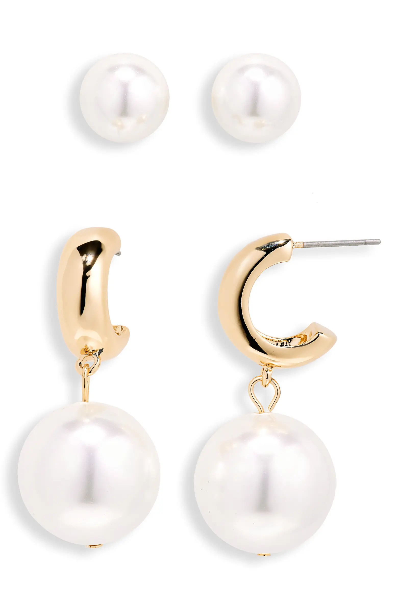 Faux Pearl Drop Hoop Earrings | Nordstrom