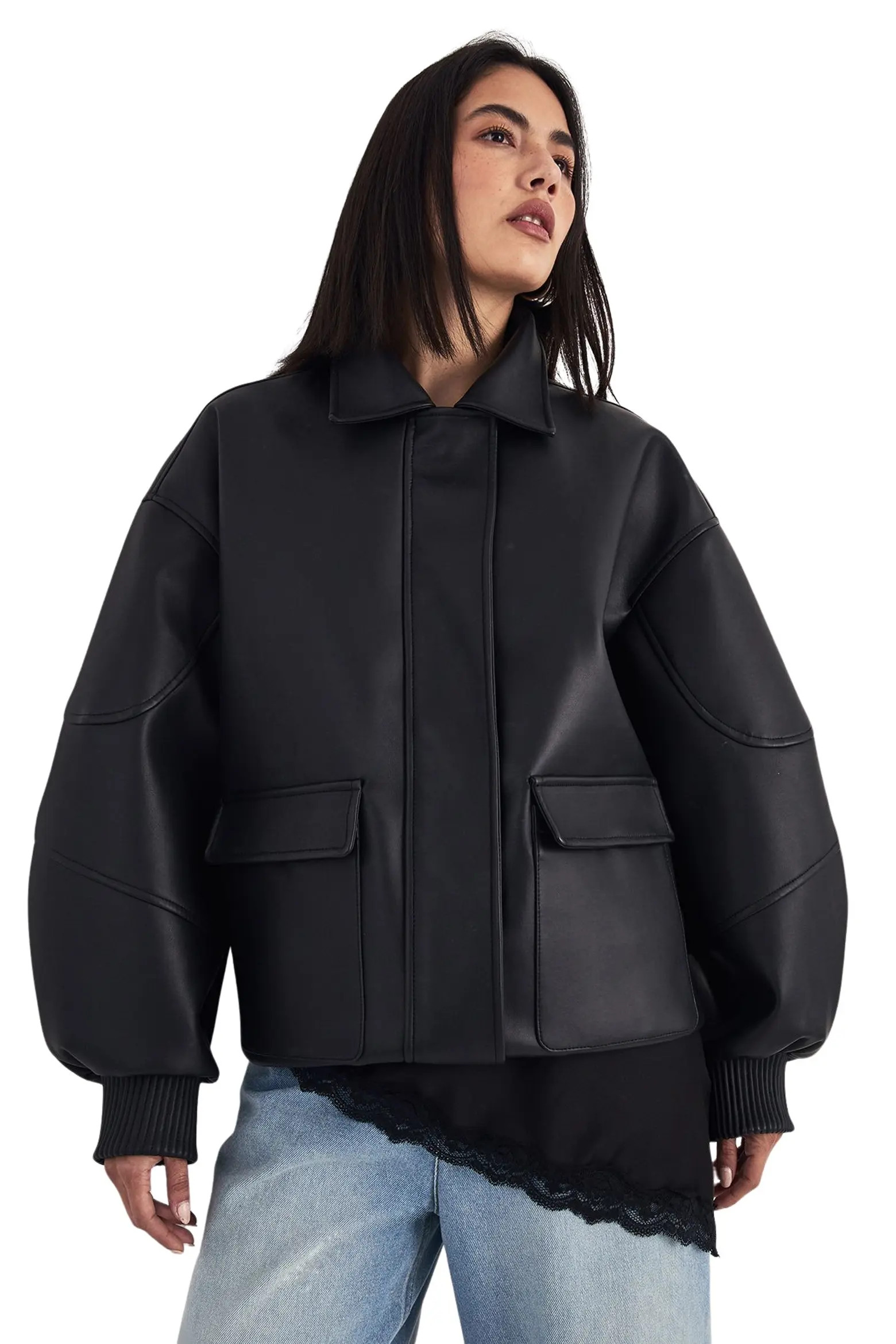 Longline Faux Leather Bomber Jacket (Women) | Nordstrom | Nordstrom