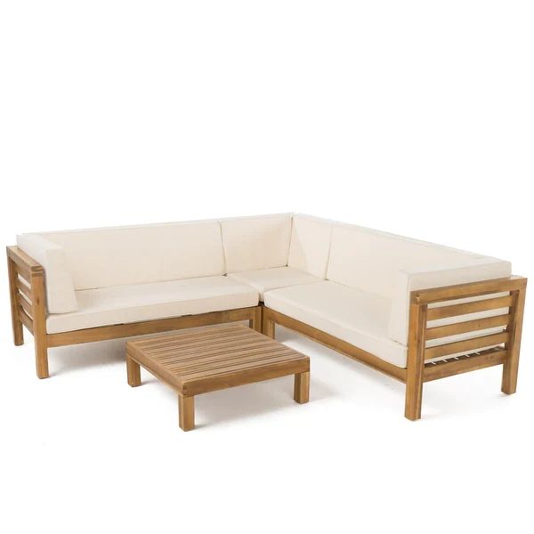 Oana Outdoor Sectional Sofa Set with Coffee Table by Christopher Knight Home - Beige | Bed Bath & Beyond