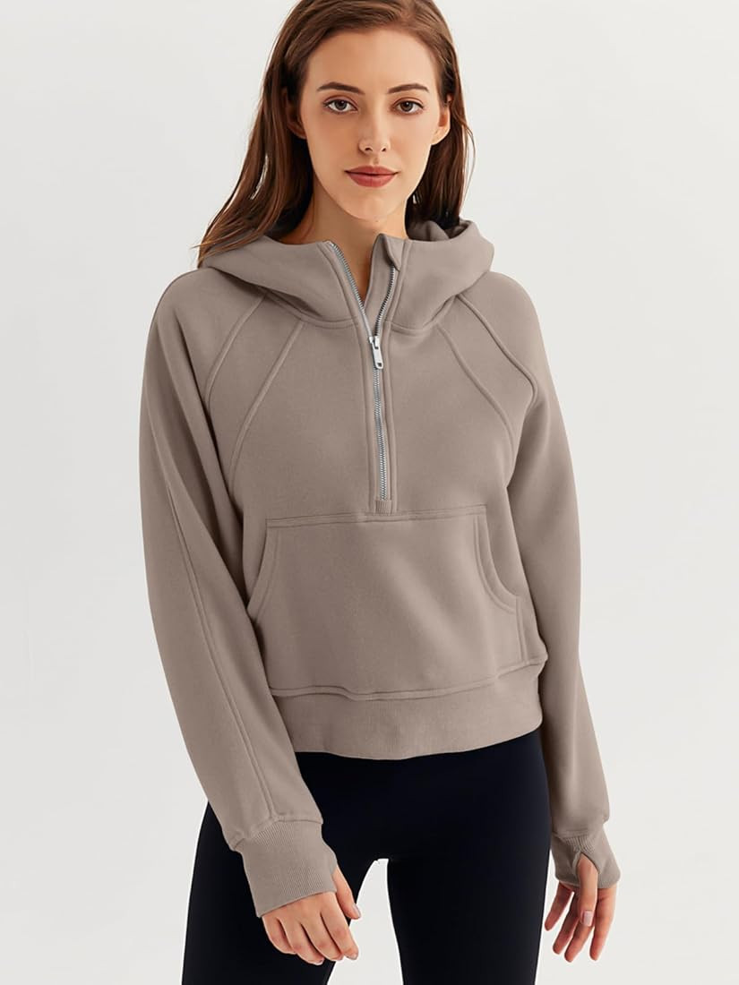 WYNNQUE Womens Quarter Zip Pullover Cropped Hoodies Long Sleeve Fleece Half Zip Sweatshirts Fall ... | Amazon (US)