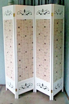 MyGift Oriental Design Large White & Beige Wooden 4 Panel Folding Room Divider | eBay US