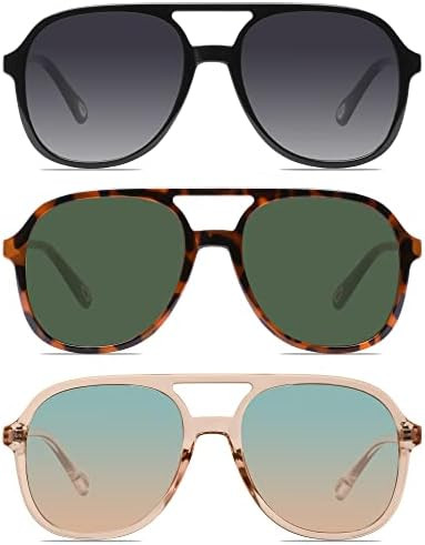 YDAOWKN Retro Square Aviator Sunglasses for Womens Mens Vintage 70s Double Bridge Sun Glasses | Amazon (US)